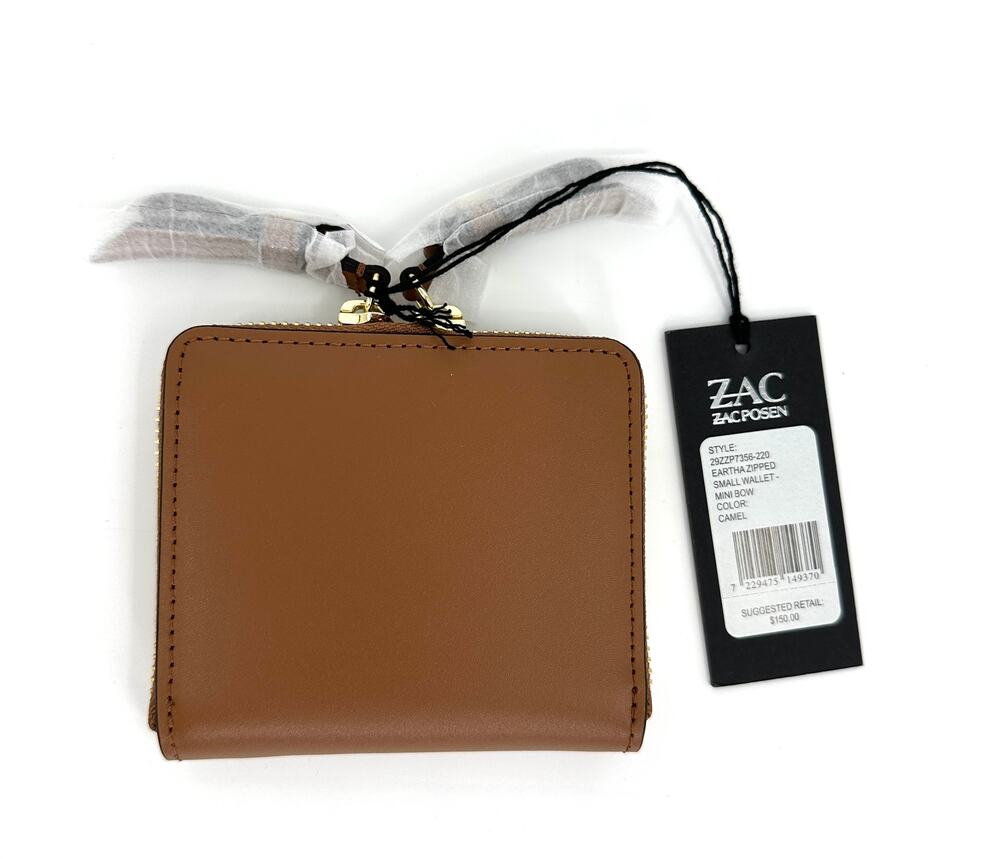 ZAC Zac Posen Eartha Small Zip Wallet Camel Mini Bow Leather NWT